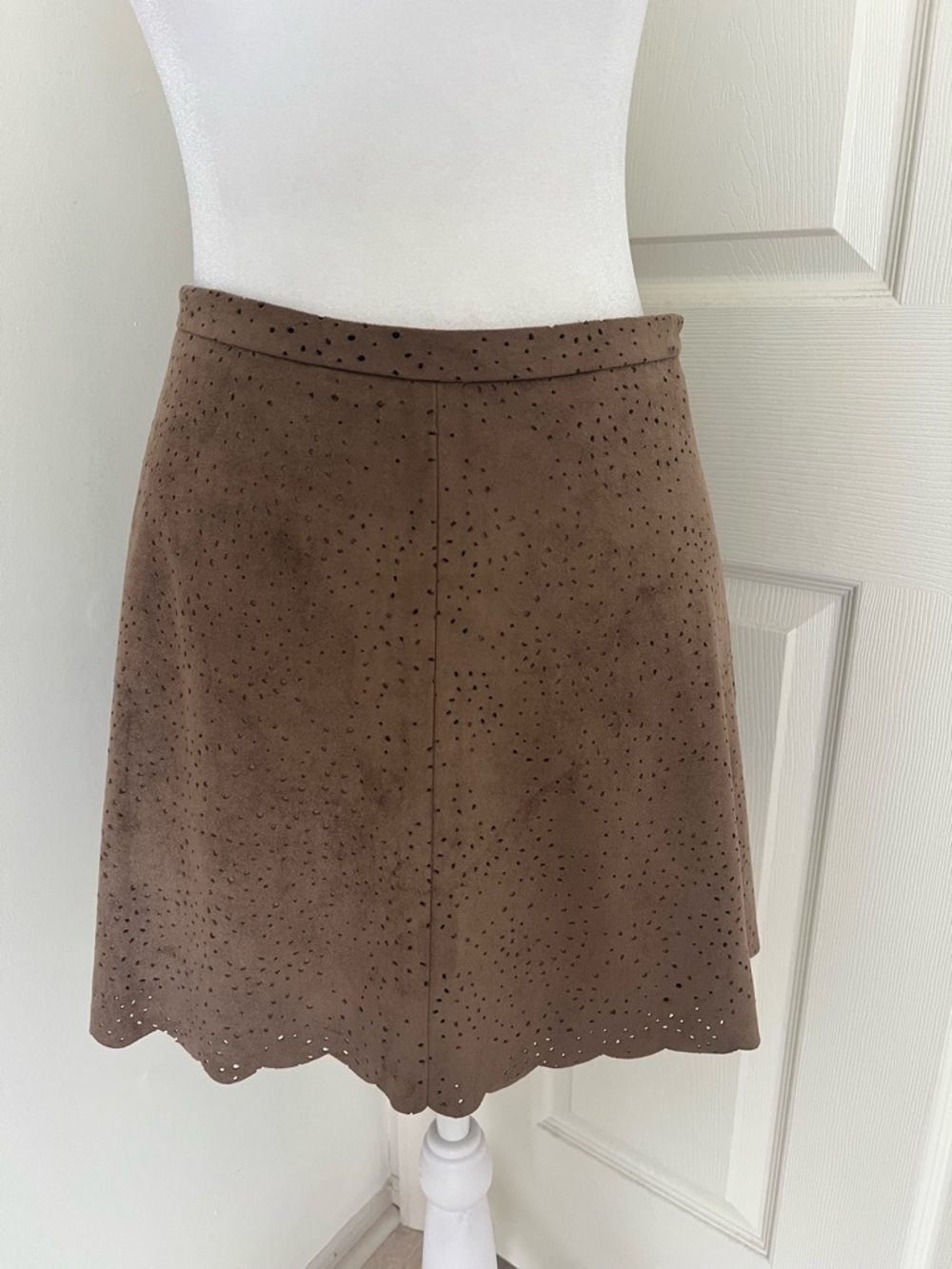 BCBGMaxAzria Brown Faux Suede Laser-Cut Mini Skirt